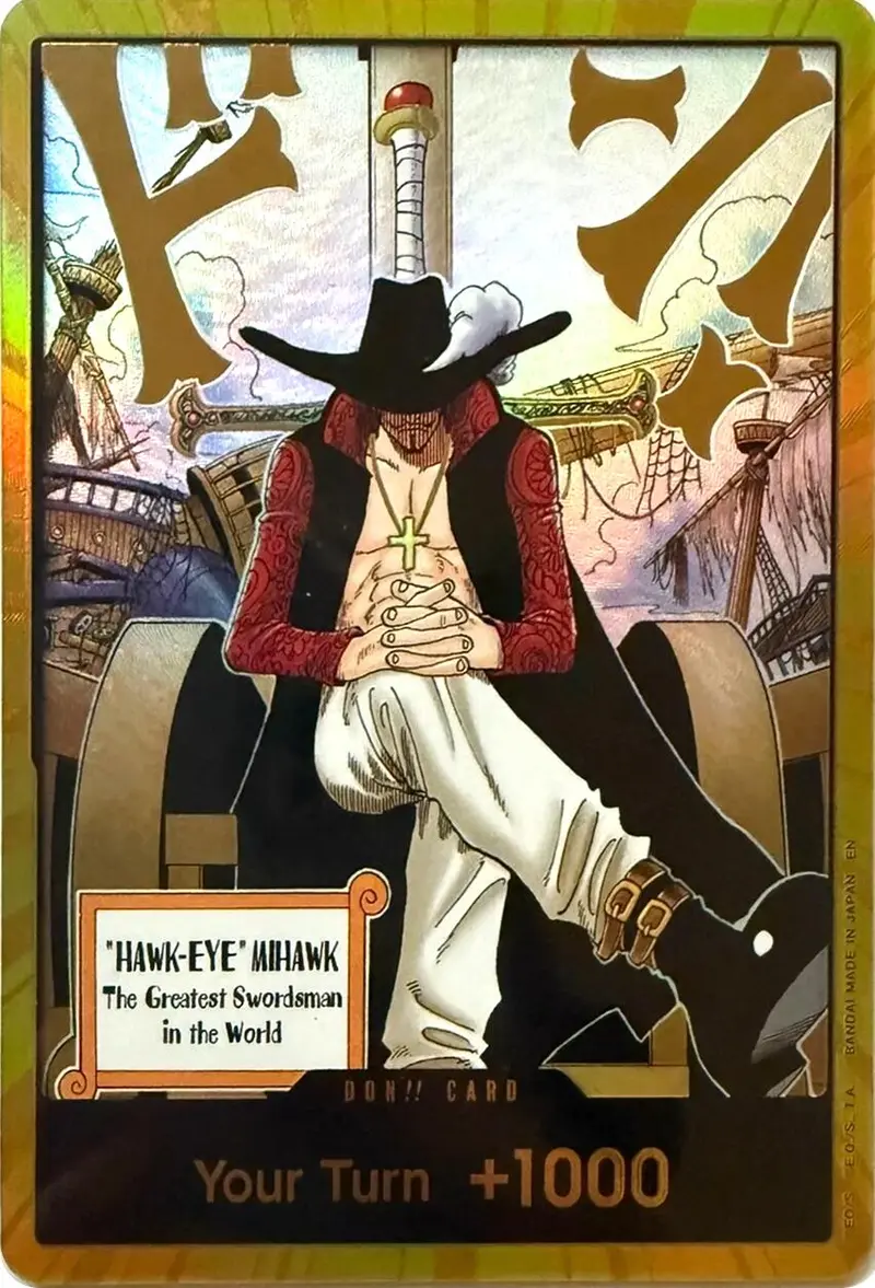 Don!! Card (Dracule Mihawk) (Gold) [The Azure Sea's Seven] 1