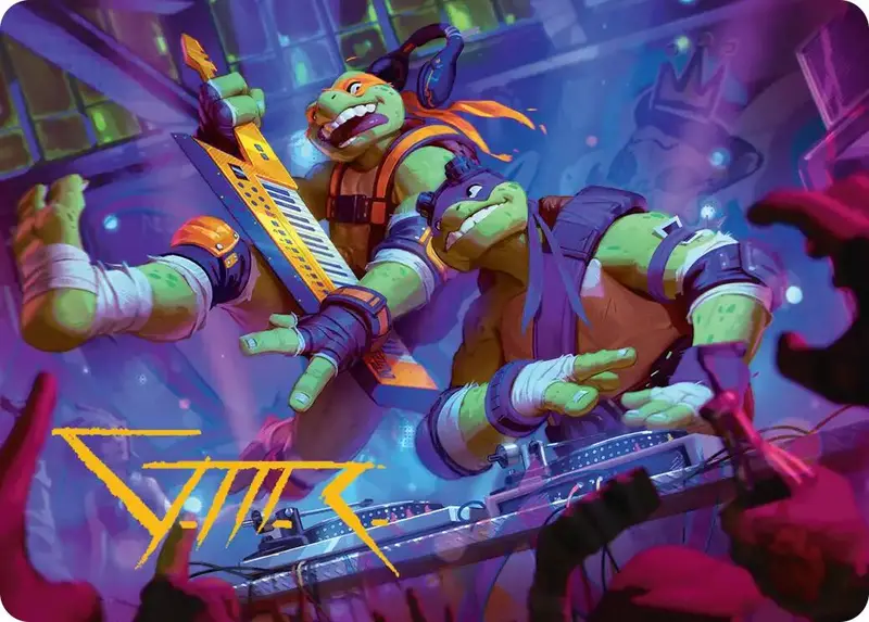 Mikey & Don, Party Planners Art Card (Gold-Stamped Signature) [Teenage Mutant Ninja Turtles Art Series] 1