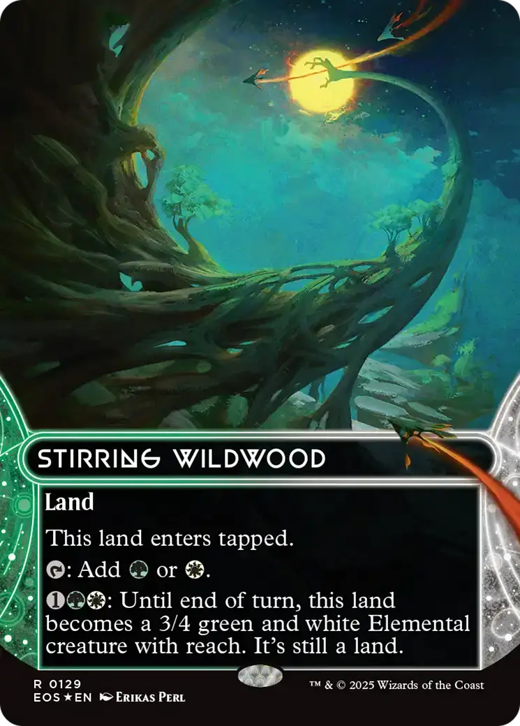 Stirring Wildwood (0129) (Borderless) (Galaxy Foil) [Edge Of Eternities: Stellar Sights] 1