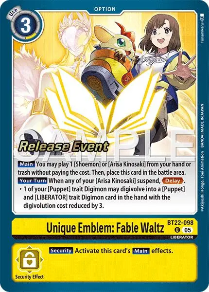 Unique Emblem: Fable Waltz [Bt22-098] [Cyber Eden Release Event Cards] 1