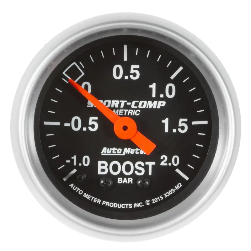 Autometer 3303-M2 Mechanical Vacuum/Boost Gauge – 2-1/16", -1 To +2 Bar, Sport-Comp Series 1