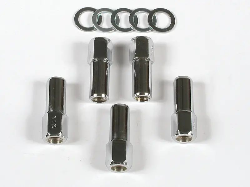 Mr. Gasket Chrome Open-End Lug Nuts – 1" Shank, 0.5" Right-Hand Thread (5-Pack) 1