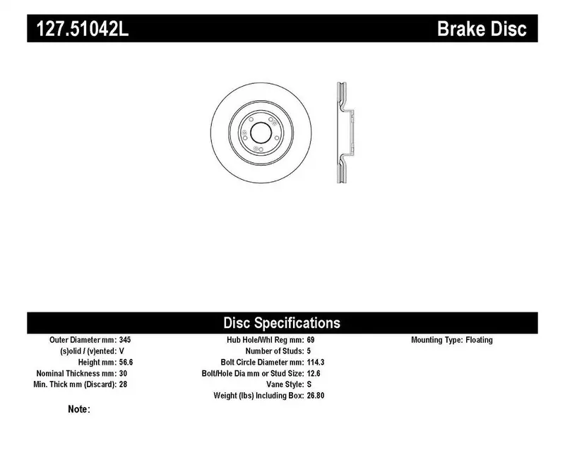 Stoptech 127.51042L Sport Brake Rotor – Drilled & Slotted, Front Left Side 1