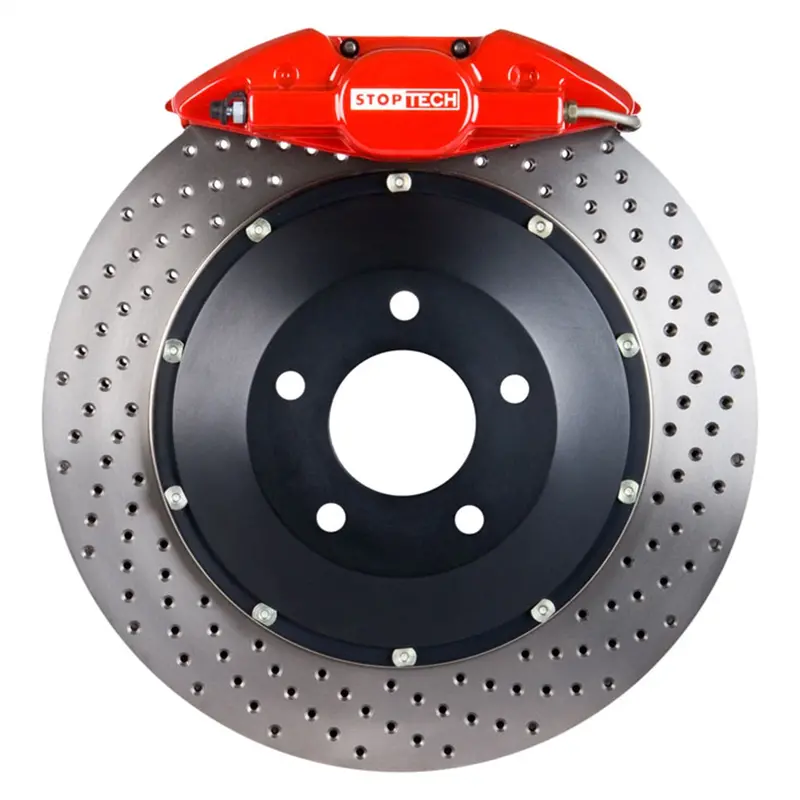 Stoptech 83.142.0023.72 Big Brake Upgrade Kit – Rear, Red Calipers With Two-Piece Drilled Rotors 1
