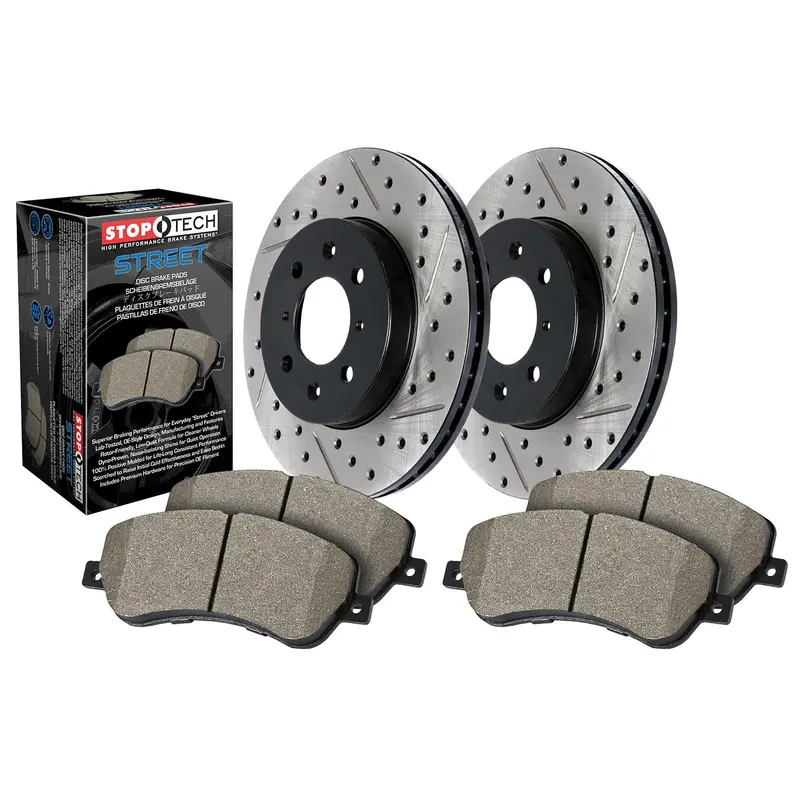 Stoptech 938.45002 Street Axle Pack – Drilled & Slotted Front Brake Kit With Hardware 1
