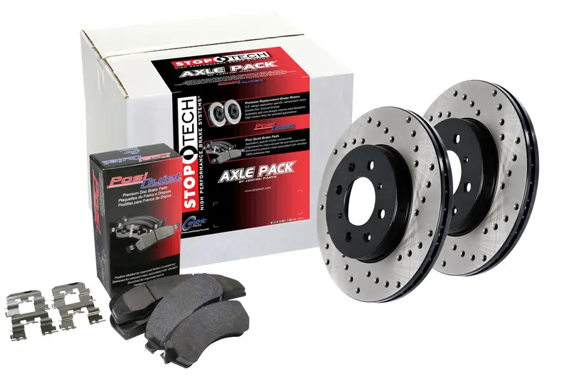 Stoptech Street Axle Pack: Drilled Front And Rear Brake Kit (Model 936.46008) 1