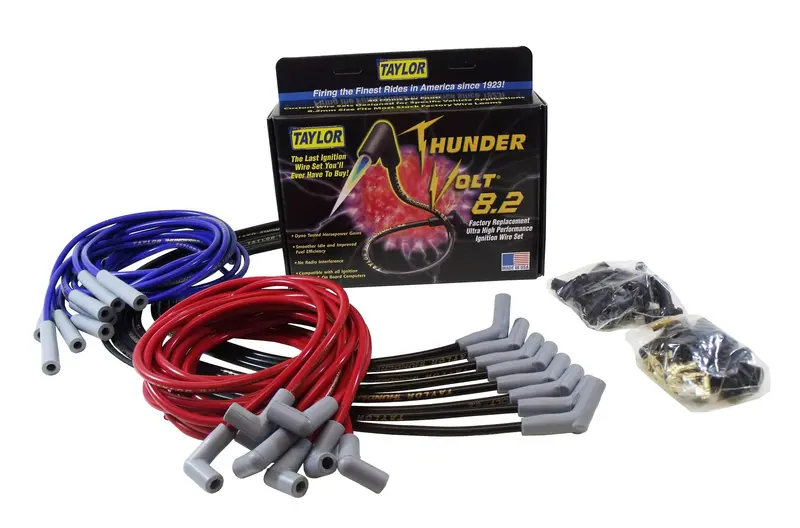 Taylor Cable 84246 Thundervolt 8.2Mm Spiro-Wound Ignition Wire Set – Custom Fit, 90-Degree Boots, Red 1
