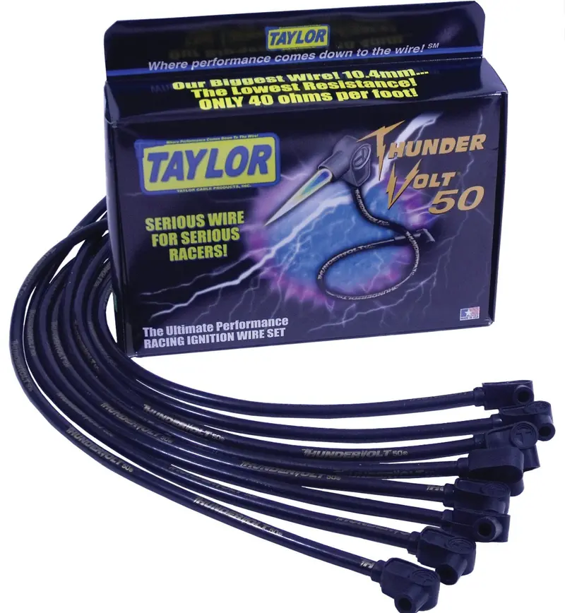 Taylor Cable 98096 Thundervolt 50 10.4Mm Ignition Wire Set; Custom Fit; Black 180 Deg. Plug Boot; 1